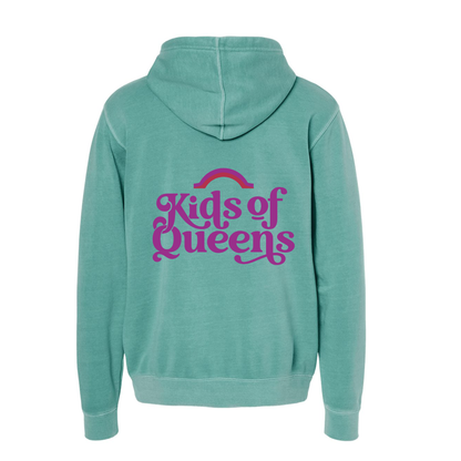 Adult Unisex Mint Pigment Hoodie with Purple Logo