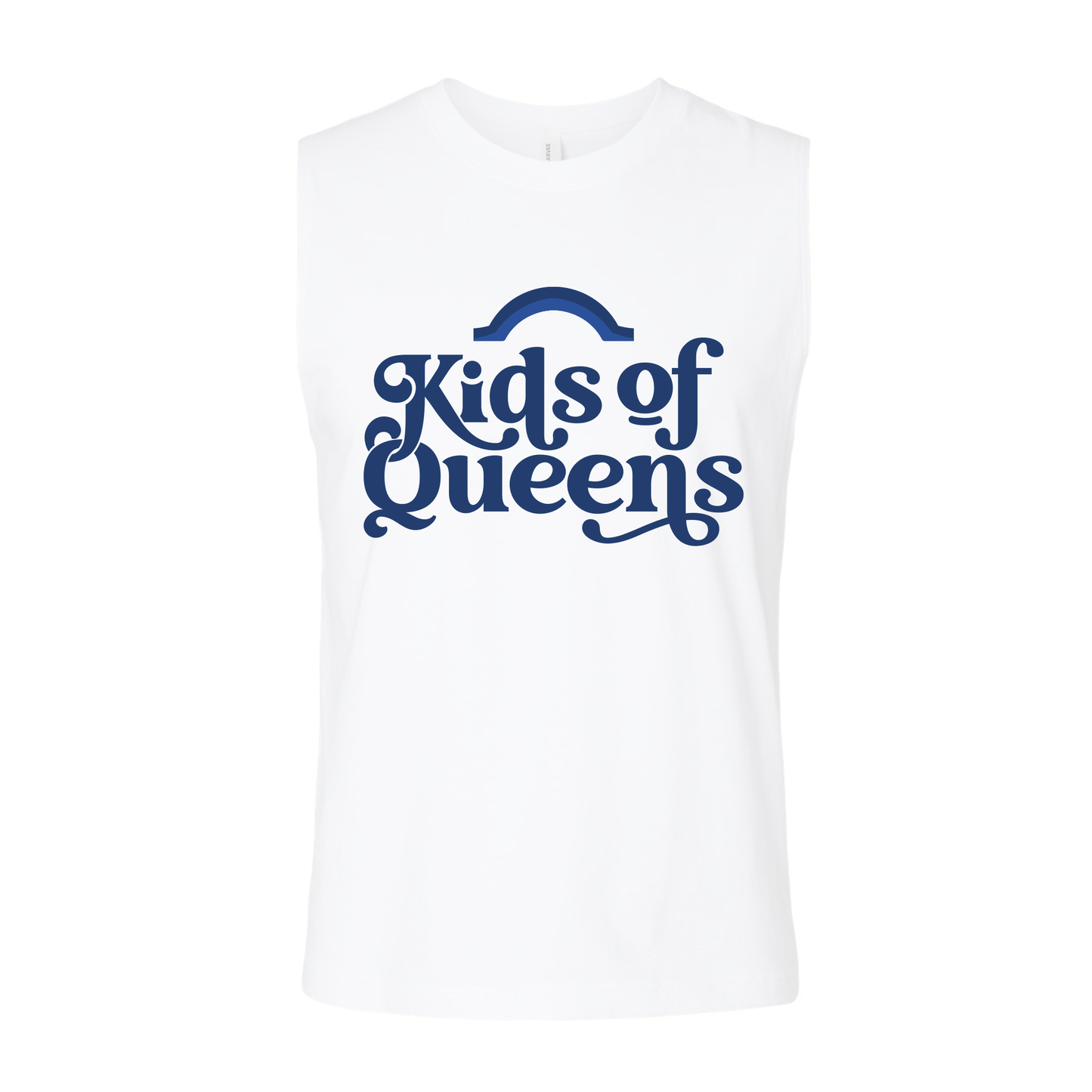 Adult Unisex White Tank with Navy Logo