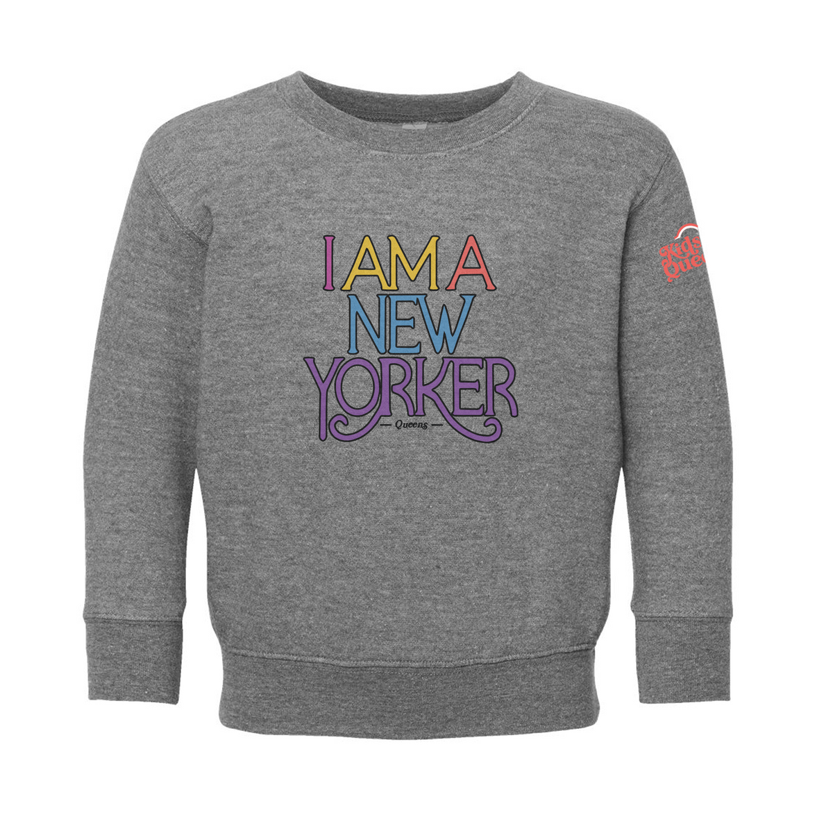 Toddler Grey Crewneck with Multicolor I AM A NEW YORKER Logo