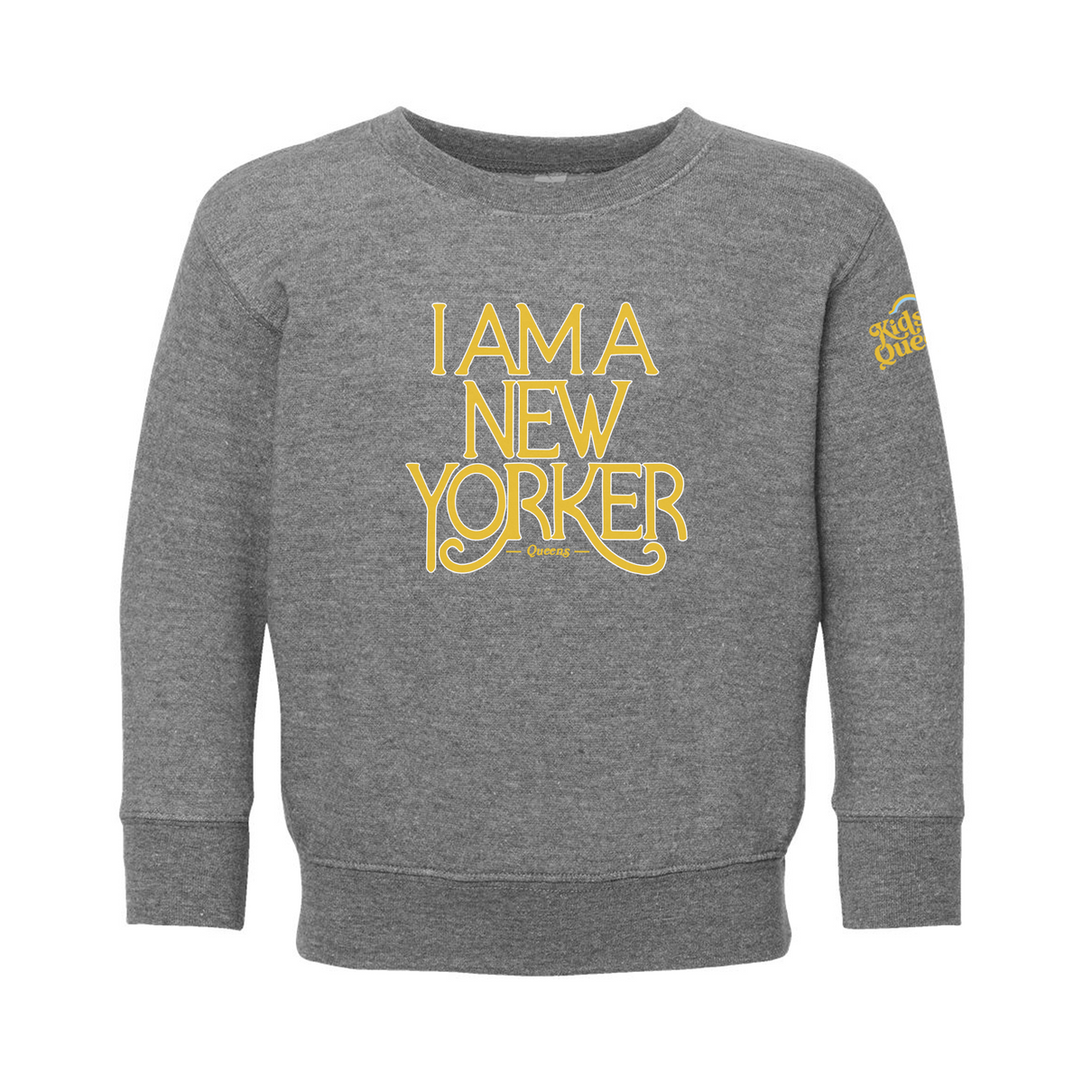 Toddler Grey Crewneck with Yellow I AM A NEW YORKER Logo