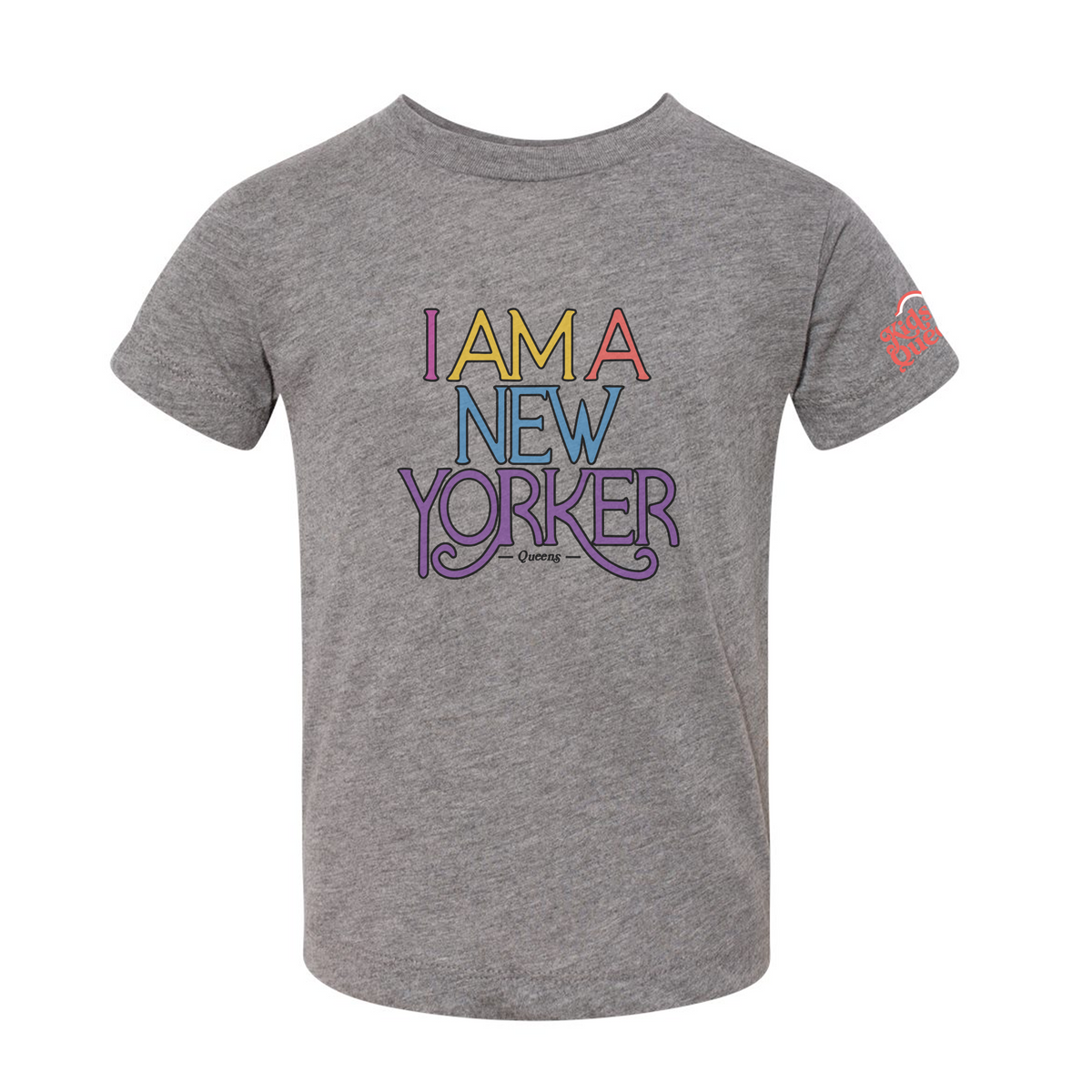 Toddler Grey Triblend T-Shirt with Multicolor I AM A NEW YORKER Logo