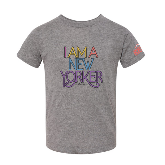 Toddler Grey Triblend T-Shirt with Multicolor I AM A NEW YORKER Logo