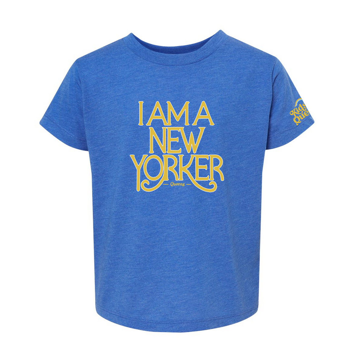 Toddler Blue Triblend T-Shirt with Yellow I AM A NEW YORKER Logo
