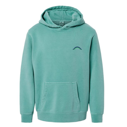 Youth Pigment Mint Hoodie with Navy Logo