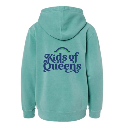 Youth Pigment Mint Hoodie with Navy Logo