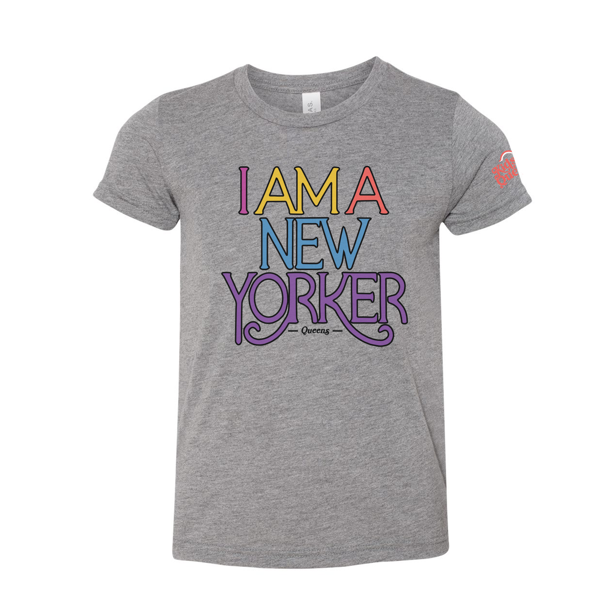 Youth Grey Triblend T-Shirt with Multicolor I AM A NEW YORKER Logo