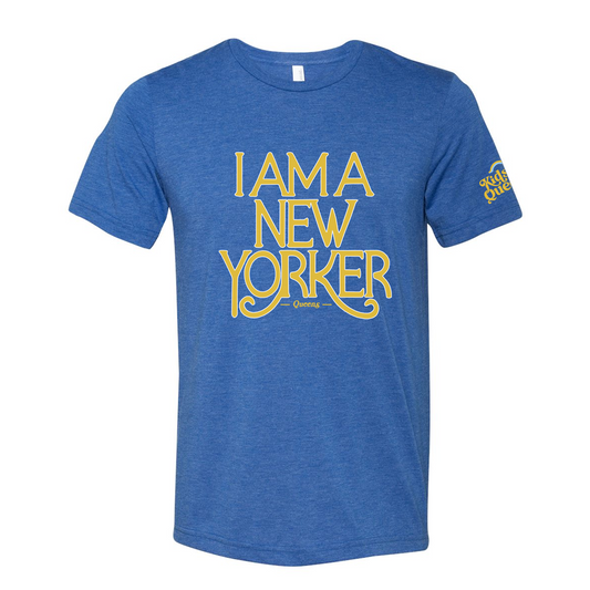 Youth Blue Triblend T-Shirt with Yellow I AM A NEW YORKER Logo